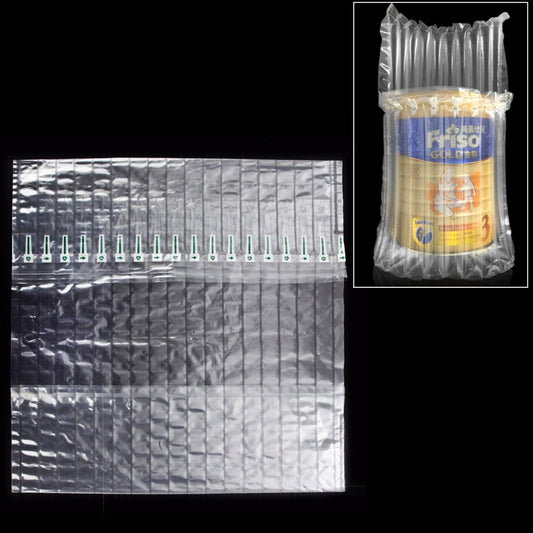 Air column cushion packaging bag, folded silver wrap with rows of air-chamber bubbles
