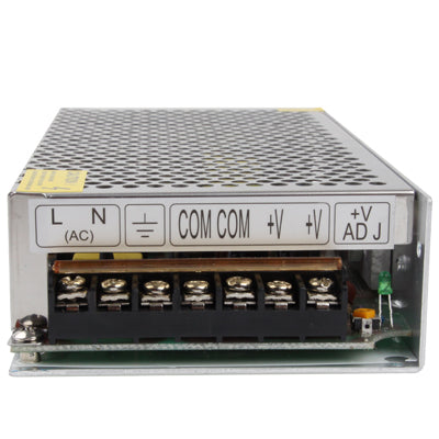 Regulated switching power supply front panel with terminal blocks and labeling