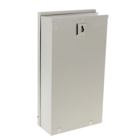 Regulated switching power supply enclosure panel with top cutout and mounting edge