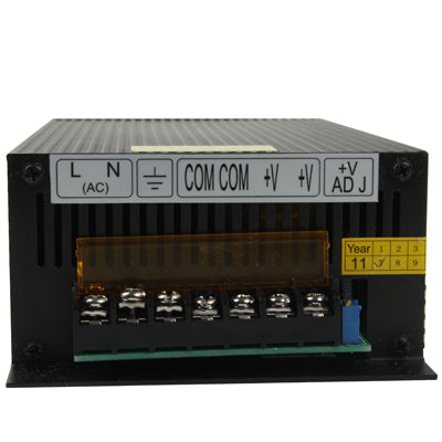 DC power supply front panel with AC input and DC output terminal blocks