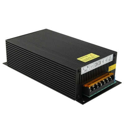 Regulated DC switching power supply with black metal case and side terminal connector