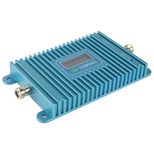 Blue cellular signal repeater booster with N-style antenna connector on metal housing
