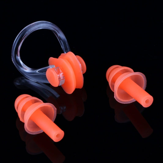 Clear nose clip with orange silicone ear plugs