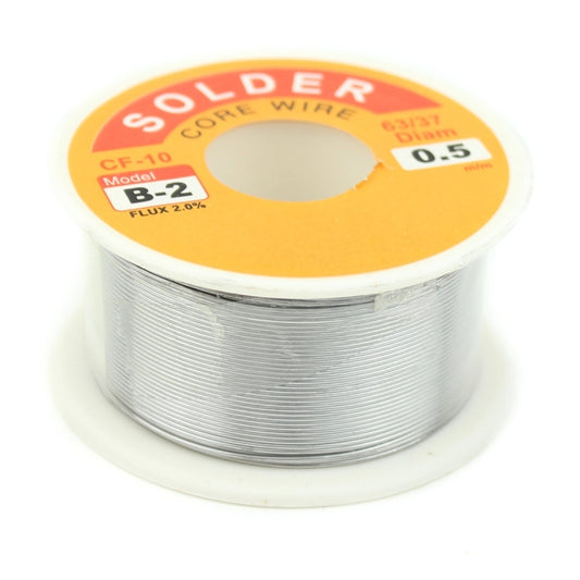 0.5mm solder core wire spool with silver wire and orange “SOLDER” label