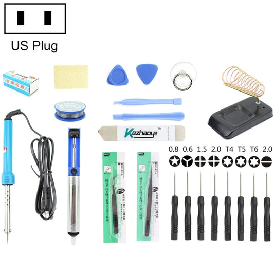 Soldering iron tool set with US plug, iron pen, solder wire, tips, and accessories