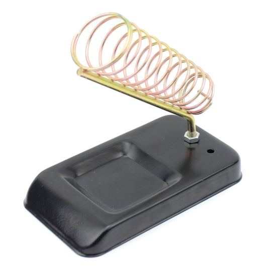 Soldering iron holder with gold spring rest on black platform base