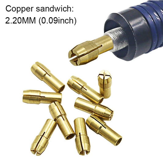 3-claw copper clamp nut with 2.2mm bore and threaded shaft, cylindrical fitting