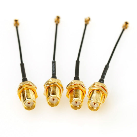 Adapter cables with SMA female threaded connectors, gold tips, and black coax leads
