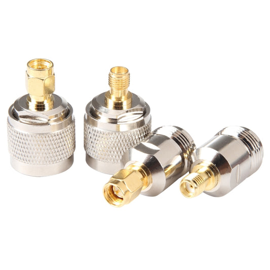 4-in-1 RF coaxial adapter set with SMA-to-N connectors, silver and gold metal