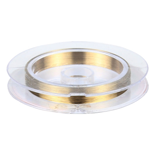 Clear reel filled with gold cutting wire, top view of the spool