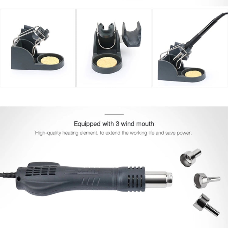 Hot air gun with interchangeable nozzles and three wind-mouth tips with stand