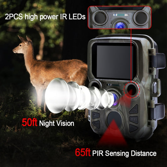 Rugged mini hunting camera with blue lens, front LCD screen, and twin side sensors