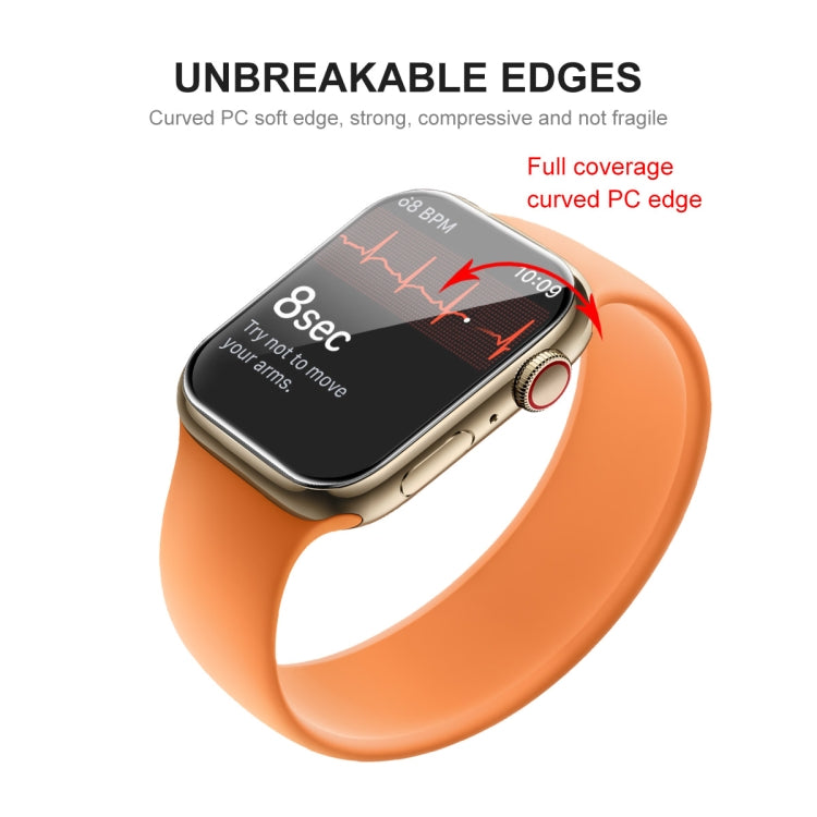 Curved PC-edge screen protector film for Apple Watch 45mm on orange watch