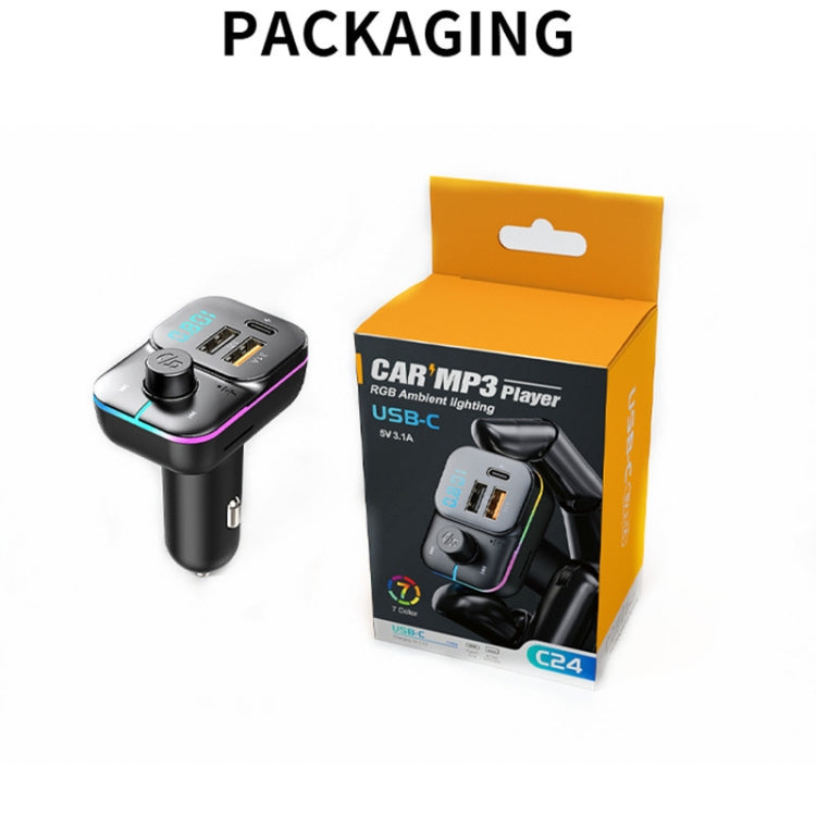 Car Bluetooth MP3 player retail packaging box with USB-C car adapter