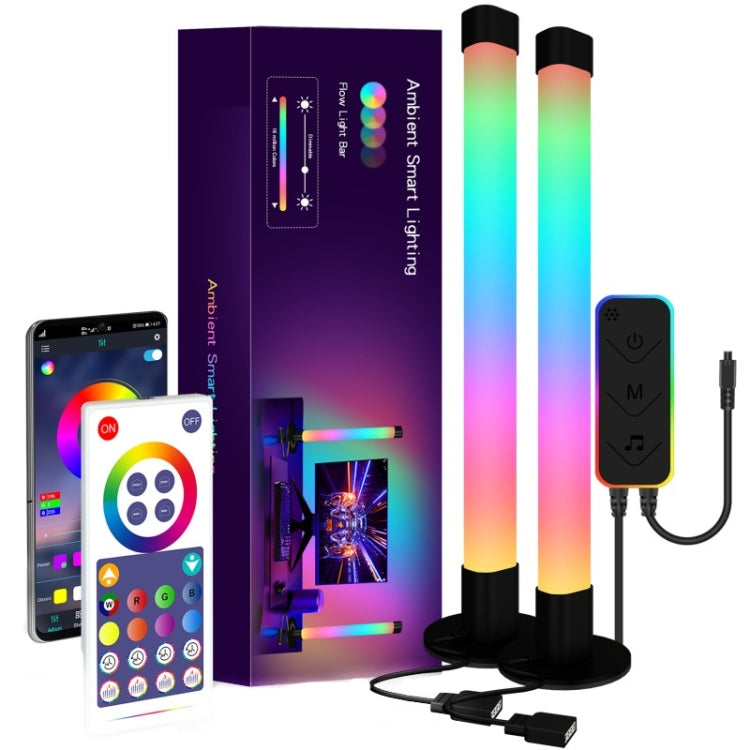 Color-changing RGB LED light tubes with wireless remote, USB cable, and product box