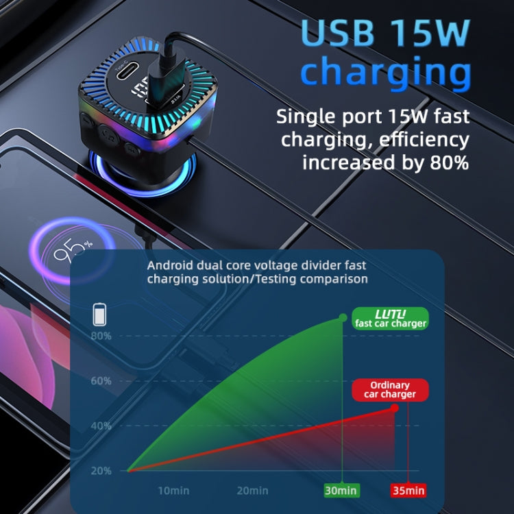Single-port 15W car charging hub with blue LED ring and USB output