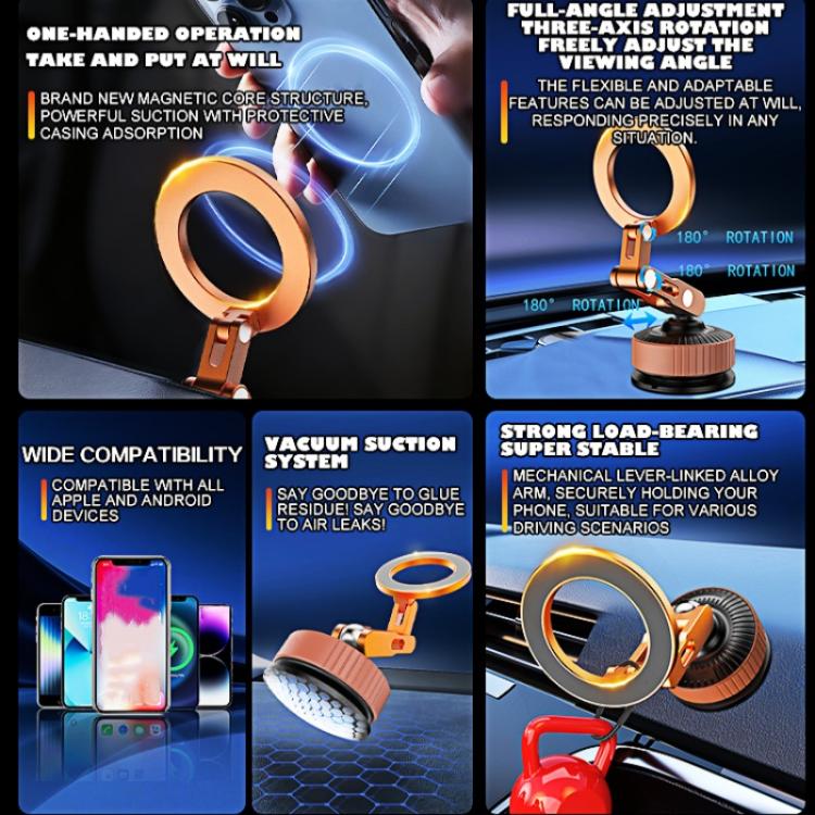 Orange magnetic suction phone holder with adjustable ring and arm