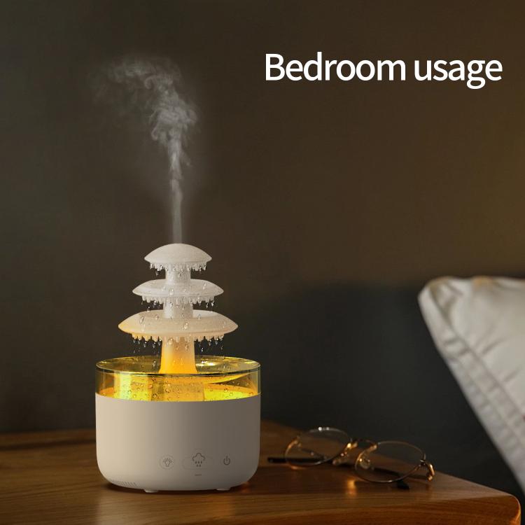Three-color ultrasonic humidifier diffuser with white base and amber-lit reservoir