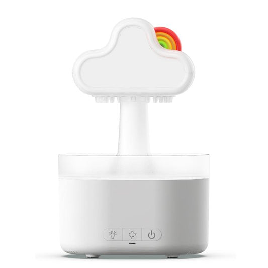White cloud-shaped ultrasonic humidifier and aromatherapy diffuser with rainbow ring