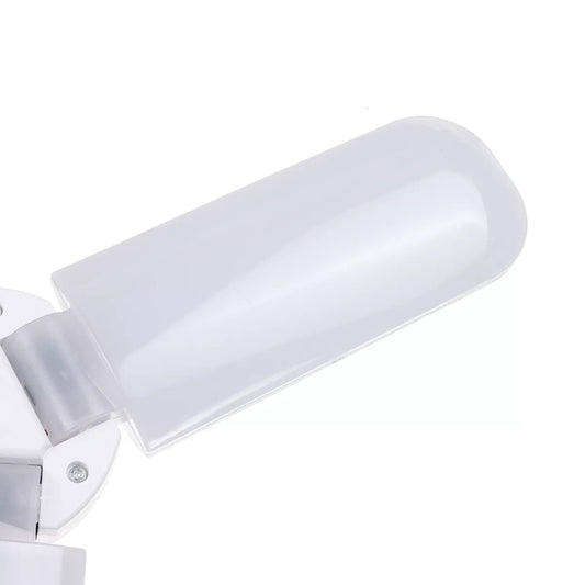White translucent diffuser on foldable LED fan blade, close-up