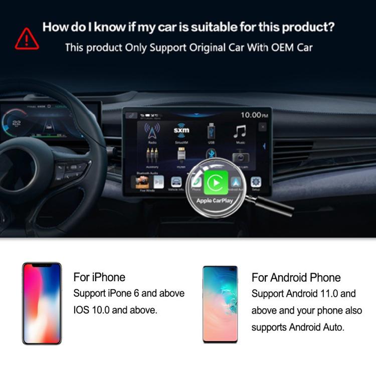 Car infotainment screen with CarPlay-style controls and phone compatibility options