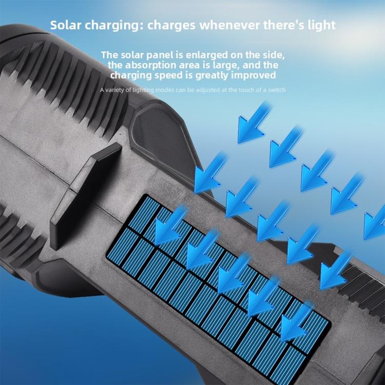 Outdoor LED flashlight with built-in solar panel for solar charging