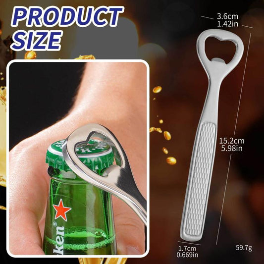 Heart-shaped wine opener with textured grip and measurement details