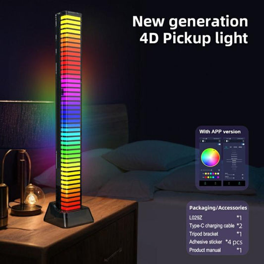 Rechargeable 4D RGB Bluetooth rhythm light bar on tabletop stand, vertical rainbow LEDs