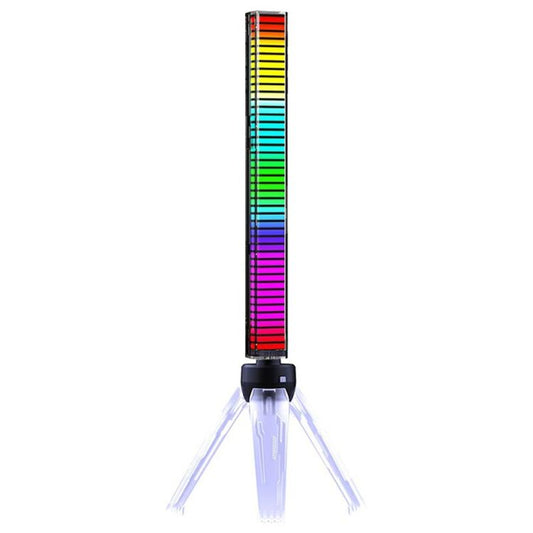 Rechargeable RGB LED light bar on clear tripod base, illuminated bracket