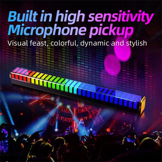 RGB music rhythm light bar with stacked LED segments glowing in multiple colors