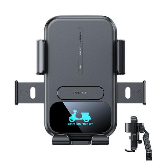 Wireless charging phone mount, dark gray with side clamps and front press button