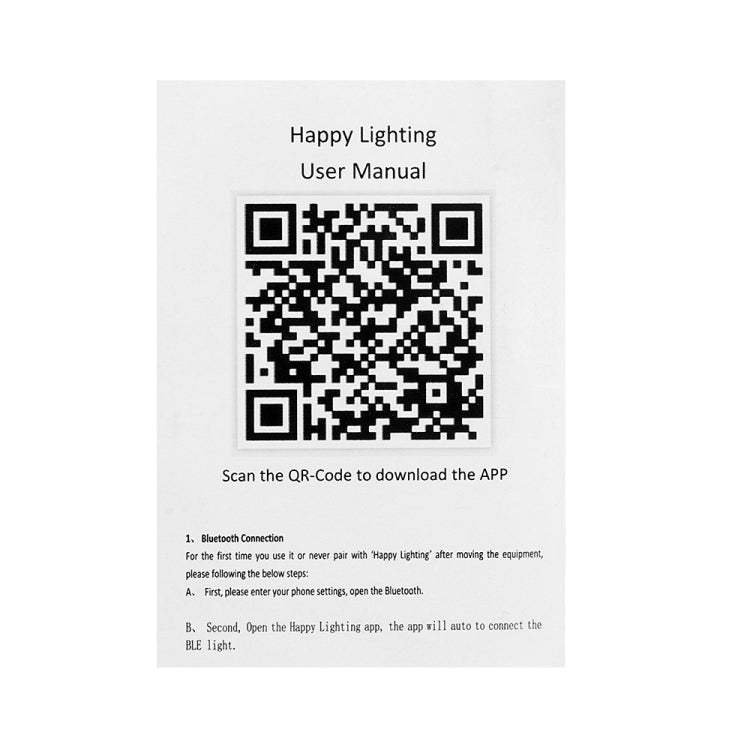 User manual card with QR code and app download instructions for lighting controller