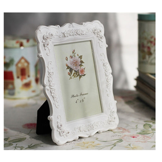 White carved floral rose picture frame with easel stand and 4x6 photo insert
