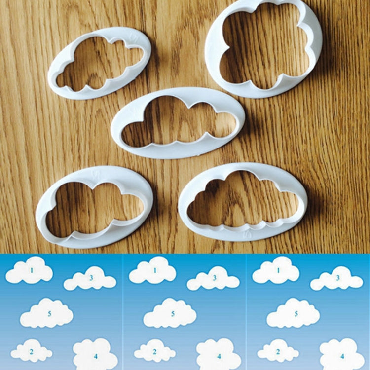 Cloud-shaped fondant molds, five white cloud cutters