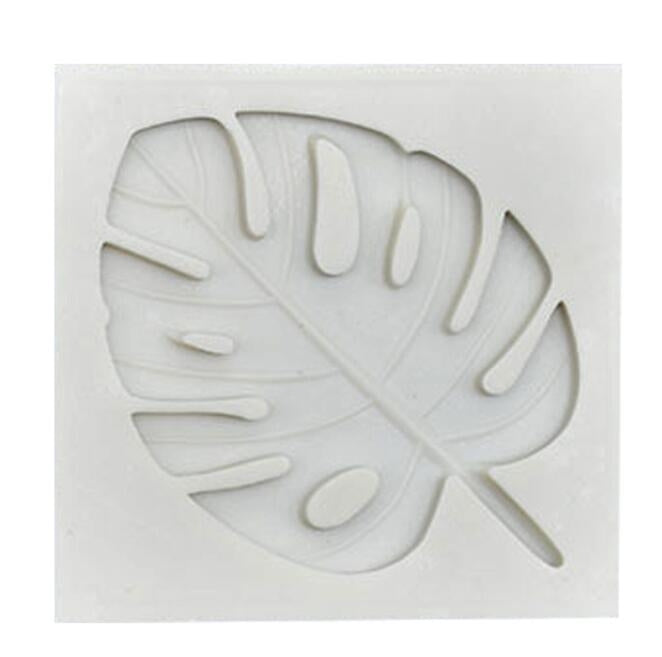 Gray leaf fondant mold with raised tree leaf design and vein texture