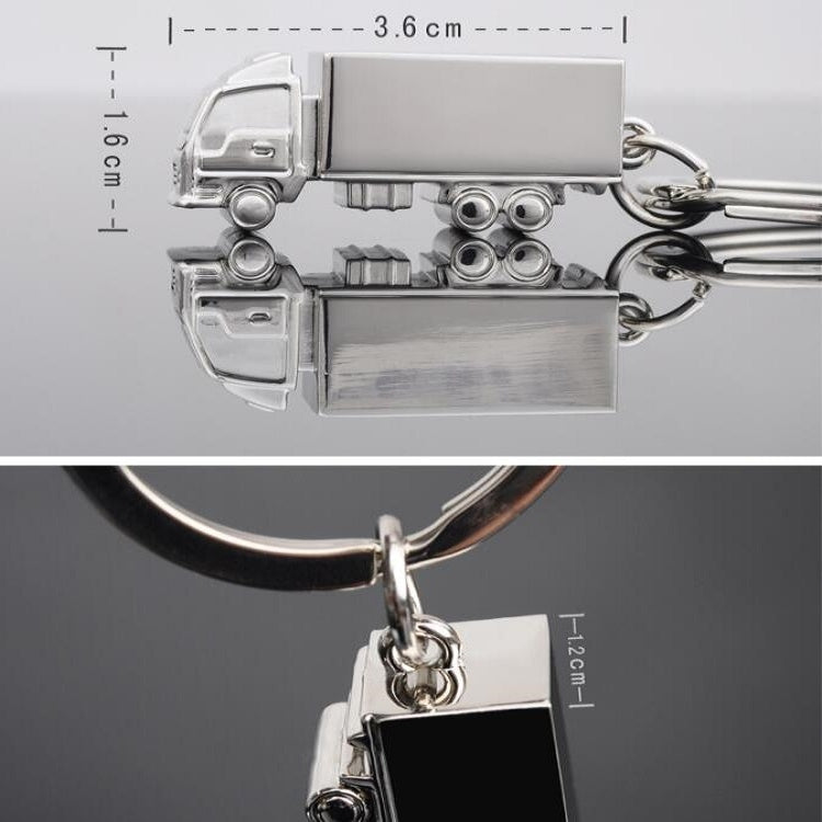 Van-shaped metal keychain pendant approx 3.6x1.9x1.2 cm, with chain and ring