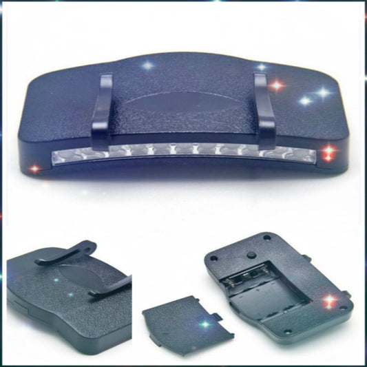 Clip-on cap light with 11-LED bar and two side mounting clips, dark gray body