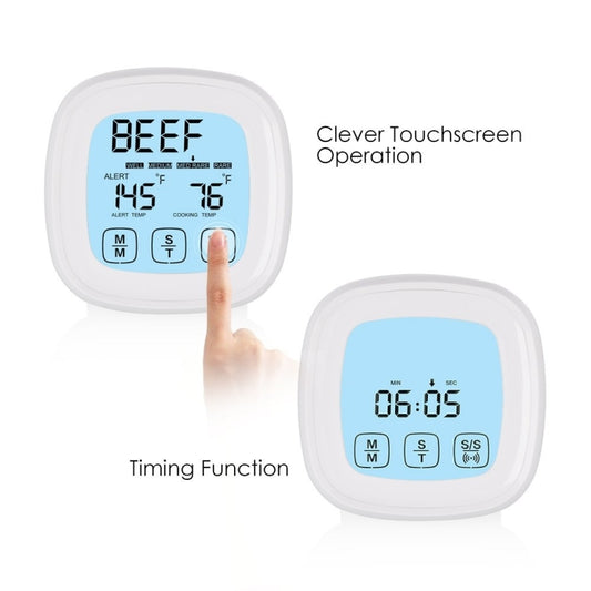 Electronic meat thermometer timer with touch screen and timer display 06:05