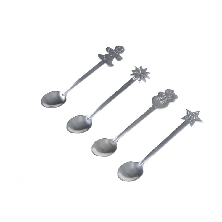 Stainless steel Christmas serving spoons, four-piece set with angled decorated handles