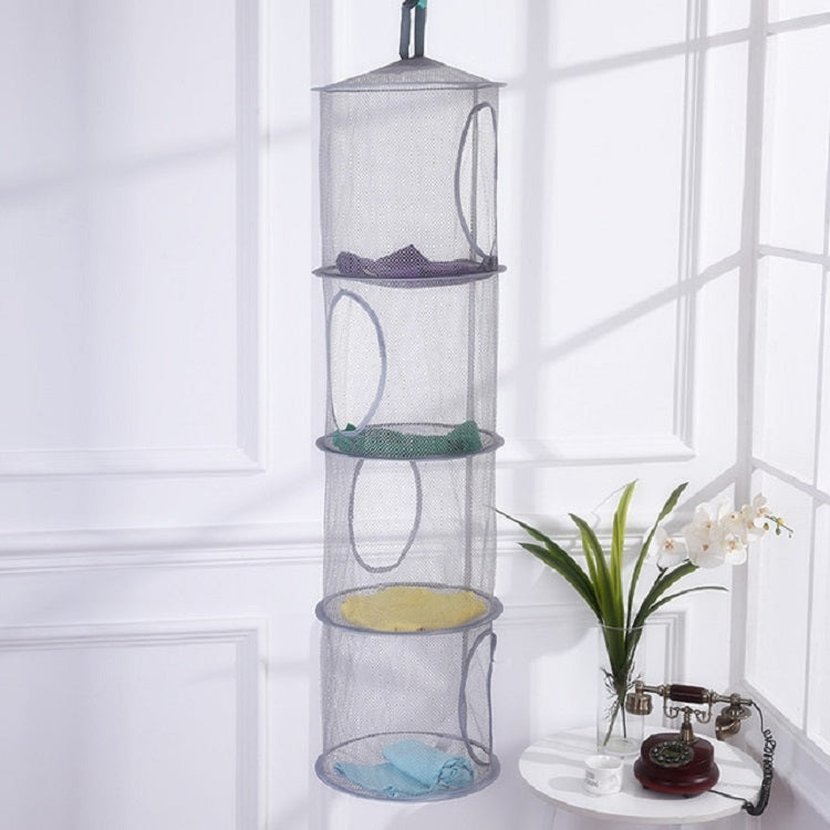 Grey foldable ventilated four-box toy storage basket with mesh compartments