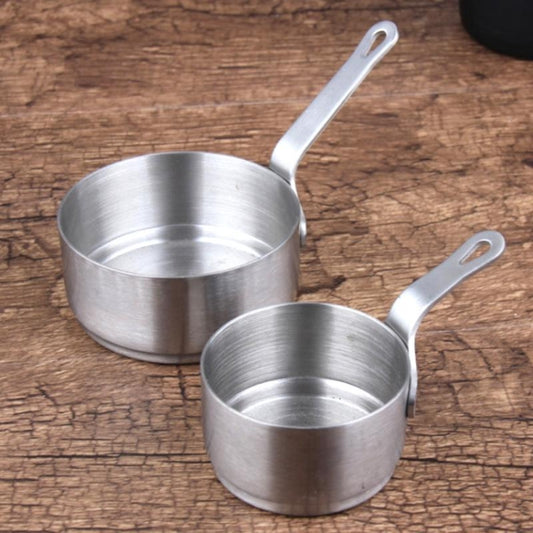 Set of two stainless steel mini sauce pots with loop handles