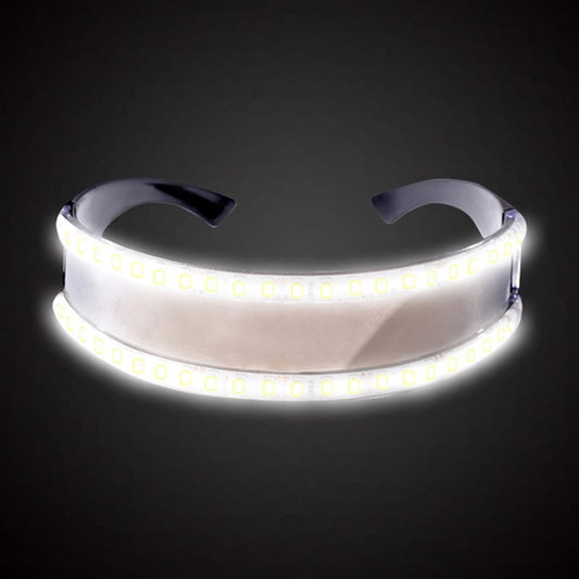 LED light-up glasses with white glowing strip along the frame