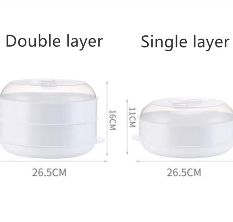 White microwave steamer cooker size diagram comparing double and single layer