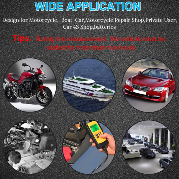Digital 12V battery tester for motorcycle, boat, and car battery testing
