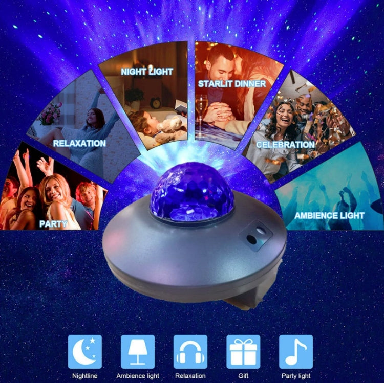 LED magic ball projector light with blue dome and night light, party, gift use icons