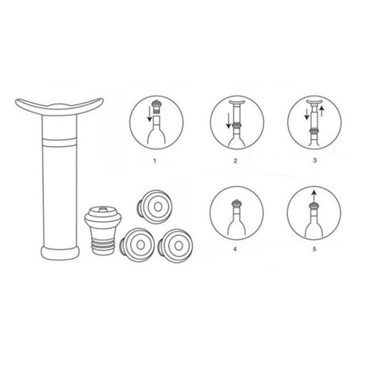 Wine vacuum pump parts diagram with stopper and rubber seals