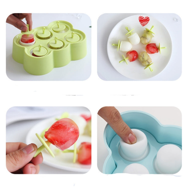 Silicone popsicle mold steps showing filling, unmolding, and holding finished popsicles.