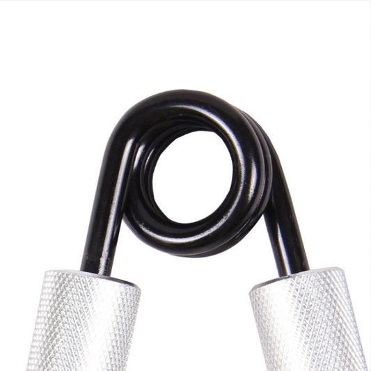 Close-up of black spring handles with silver mesh grip sleeves