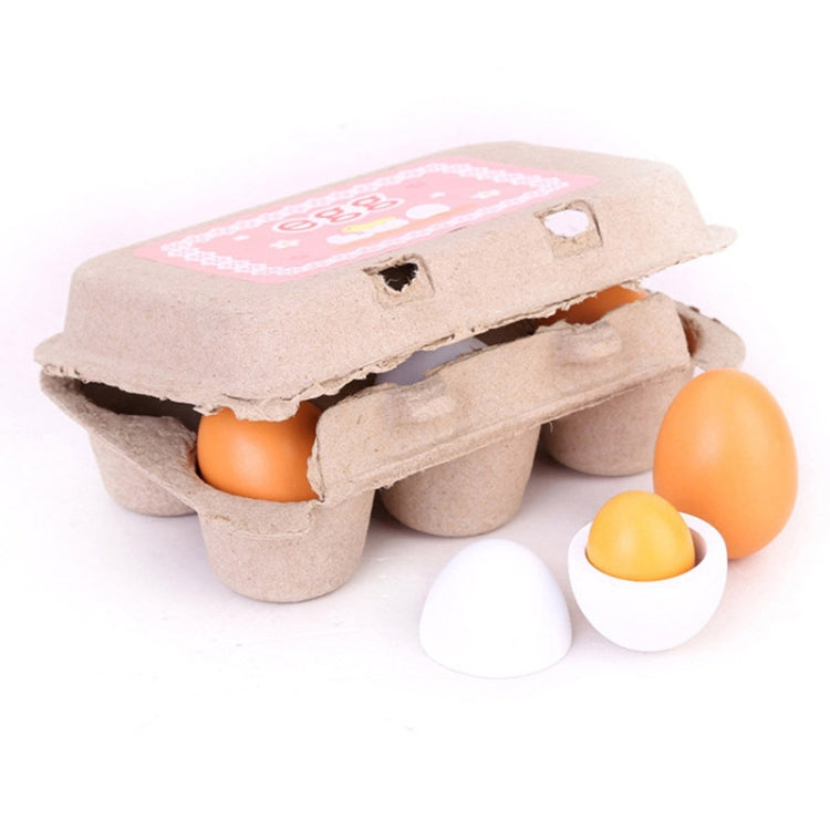 Wooden pretend egg set with open carton and mixed orange and white toy eggs