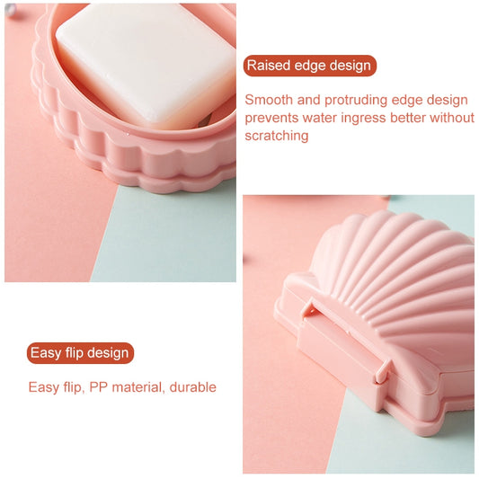 Pink seashell soap box with raised edge design and flip cover for soap storage